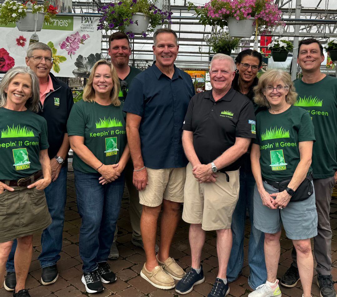 Team Bertog in Keepin' It Green T-shirts with Lou Manfredini at Lurvey Home & Garden.